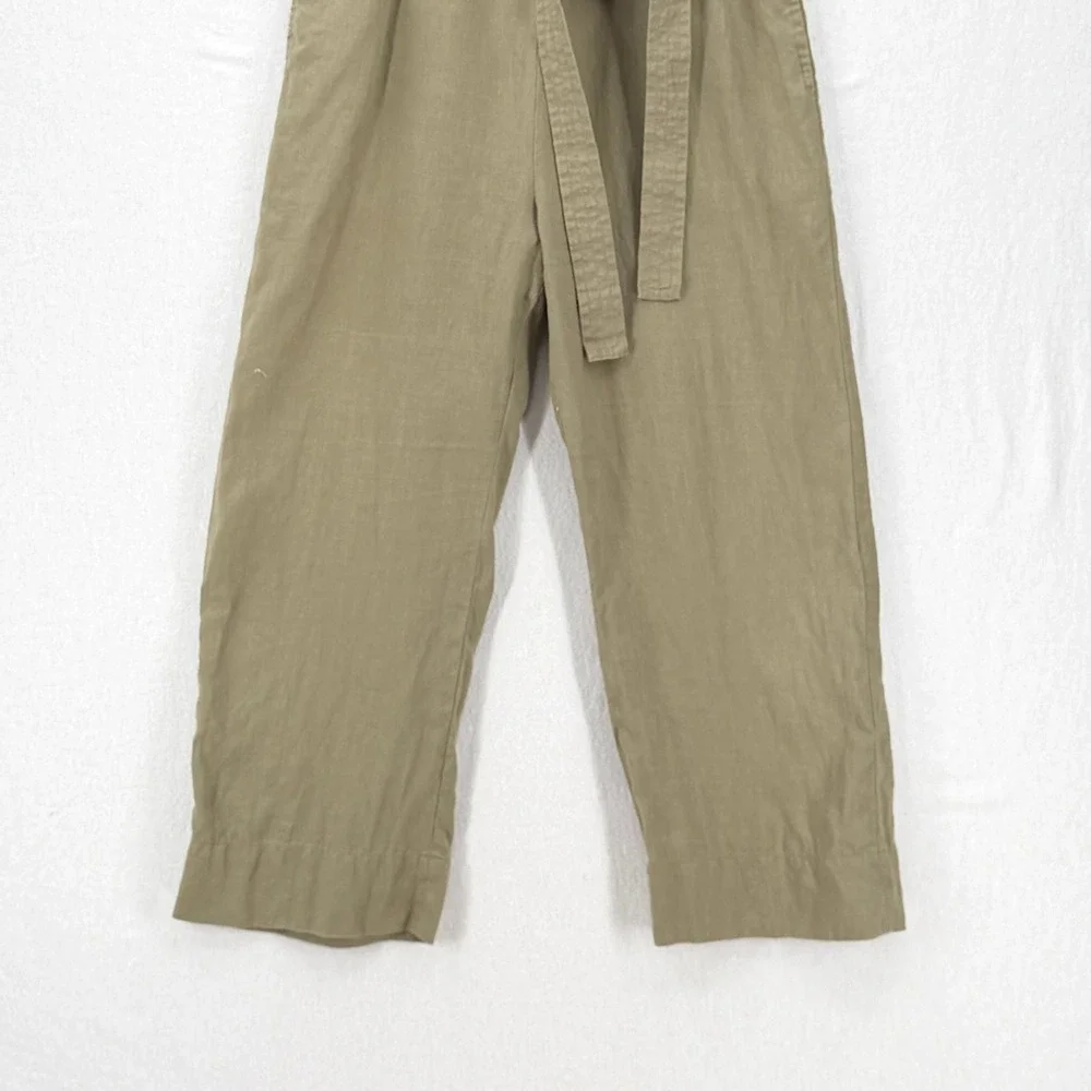 QUINCE Square Neck Linen Jumpsuit Women Medium Olive Green Belted Sleeveless